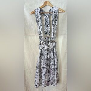 Vintage Circa 1950's Floral Black, White and Lavender Skirt-Matching Suspenders